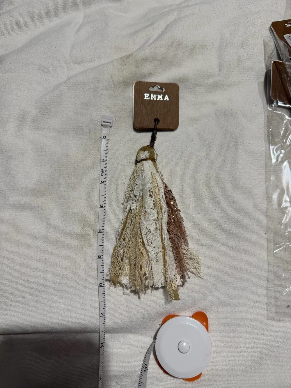 Beige & Cream Lace Tassel Keychain - Women's Accessory